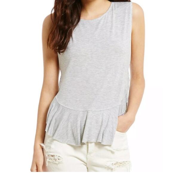 Free People We The Free Uptown Ruffle Tank Top Size S Gray V-Hem Casual Shirred - Picture 1 of 11